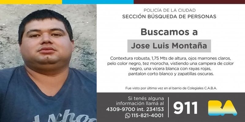  La policía solicita la búsqueda de José Luis Montaña